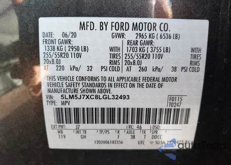 2020 Lincoln Aviator Reserve z USA, uszkodzony, nr VIN 5LM5J7XC8LGL32493